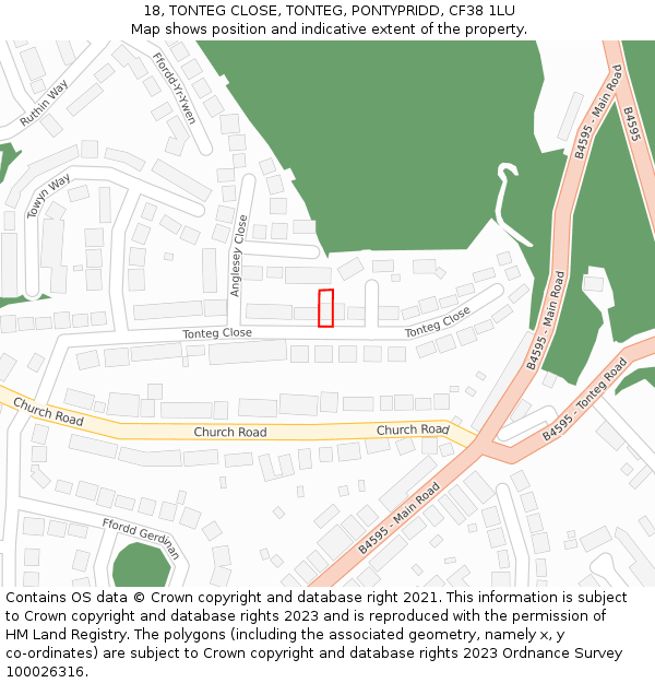 18, TONTEG CLOSE, TONTEG, PONTYPRIDD, CF38 1LU: Location map and indicative extent of plot