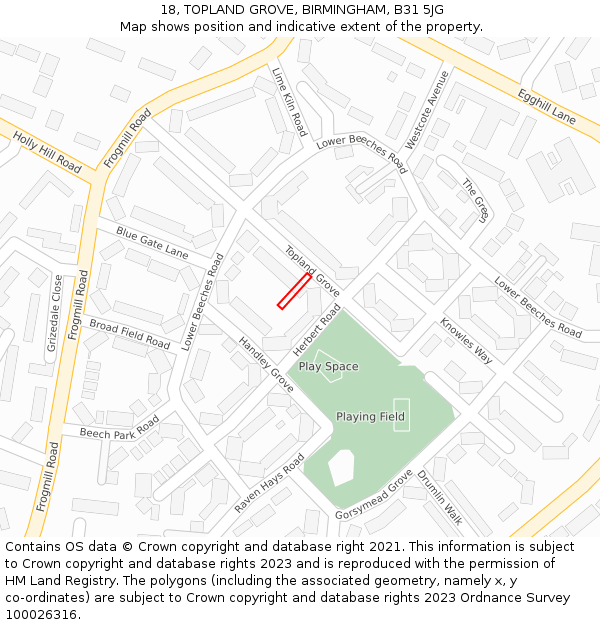 18, TOPLAND GROVE, BIRMINGHAM, B31 5JG: Location map and indicative extent of plot