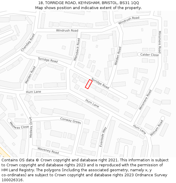 18, TORRIDGE ROAD, KEYNSHAM, BRISTOL, BS31 1QQ: Location map and indicative extent of plot