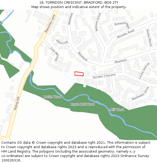 18, TORRIDON CRESCENT, BRADFORD, BD6 2TY: Location map and indicative extent of plot