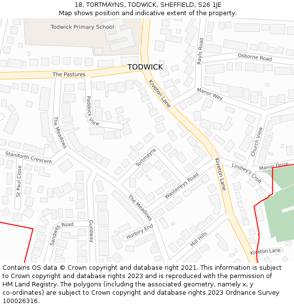 18, TORTMAYNS, TODWICK, SHEFFIELD, S26 1JE: Location map and indicative extent of plot