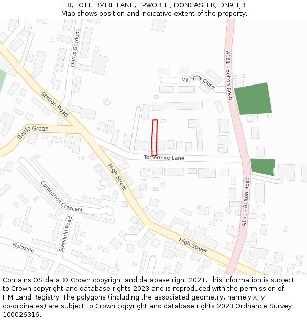 18, TOTTERMIRE LANE, EPWORTH, DONCASTER, DN9 1JR: Location map and indicative extent of plot