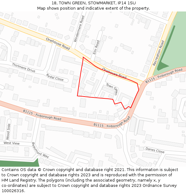 18, TOWN GREEN, STOWMARKET, IP14 1SU: Location map and indicative extent of plot