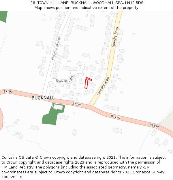 18, TOWN HILL LANE, BUCKNALL, WOODHALL SPA, LN10 5DS: Location map and indicative extent of plot