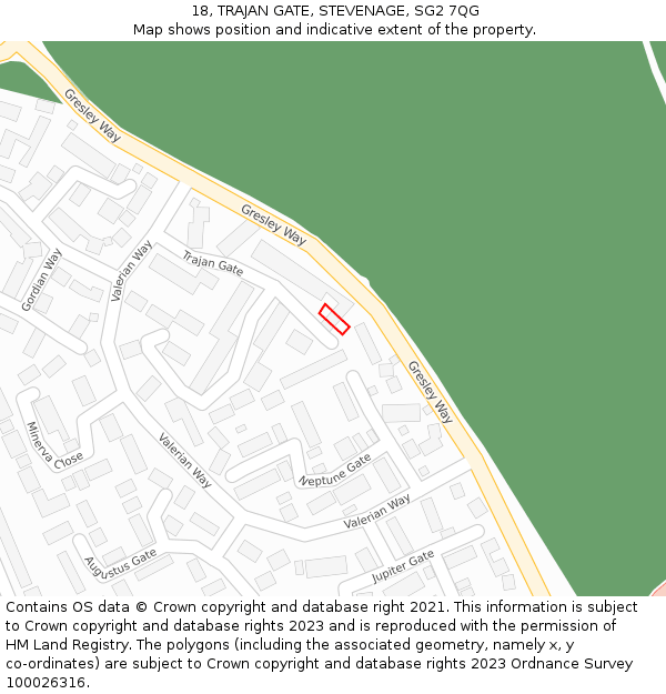 18, TRAJAN GATE, STEVENAGE, SG2 7QG: Location map and indicative extent of plot