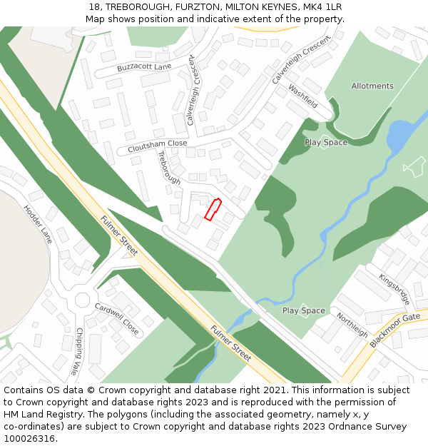 18, TREBOROUGH, FURZTON, MILTON KEYNES, MK4 1LR: Location map and indicative extent of plot