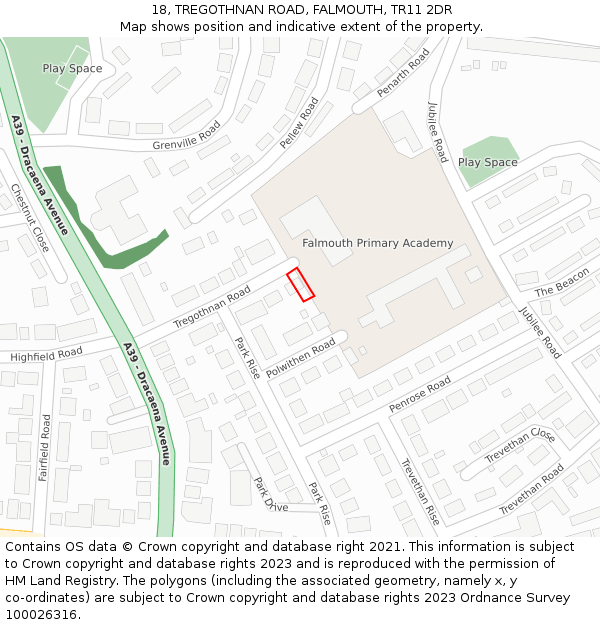 18, TREGOTHNAN ROAD, FALMOUTH, TR11 2DR: Location map and indicative extent of plot