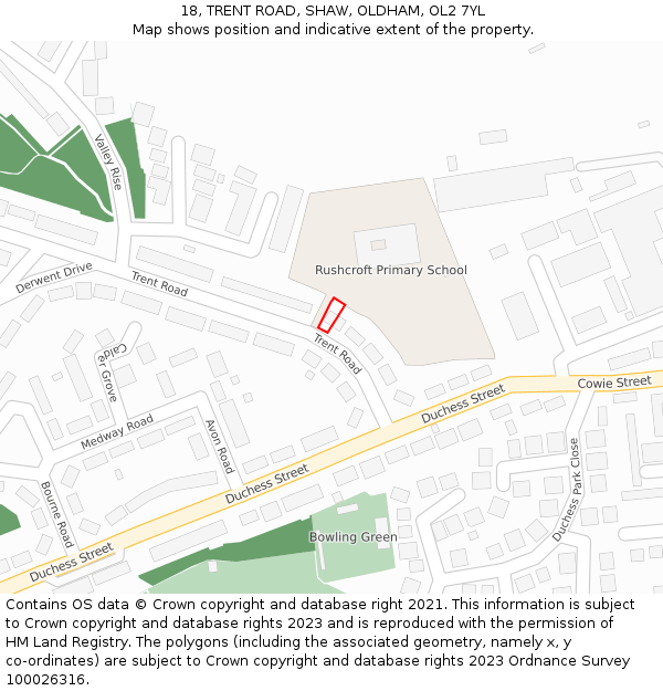 18, TRENT ROAD, SHAW, OLDHAM, OL2 7YL: Location map and indicative extent of plot