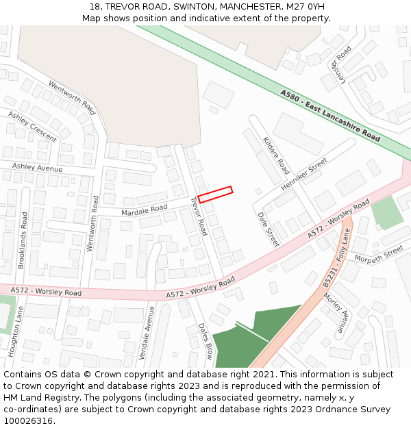 18, TREVOR ROAD, SWINTON, MANCHESTER, M27 0YH: Location map and indicative extent of plot