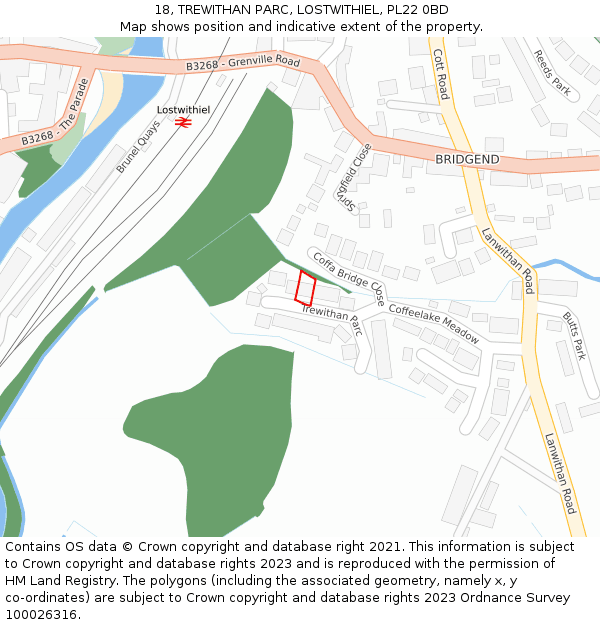 18, TREWITHAN PARC, LOSTWITHIEL, PL22 0BD: Location map and indicative extent of plot