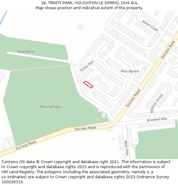 18, TRINITY PARK, HOUGHTON LE SPRING, DH4 4UL: Location map and indicative extent of plot