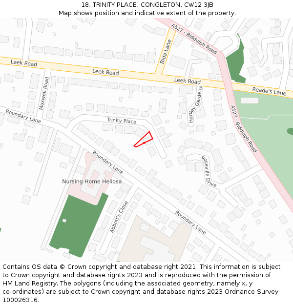18, TRINITY PLACE, CONGLETON, CW12 3JB: Location map and indicative extent of plot