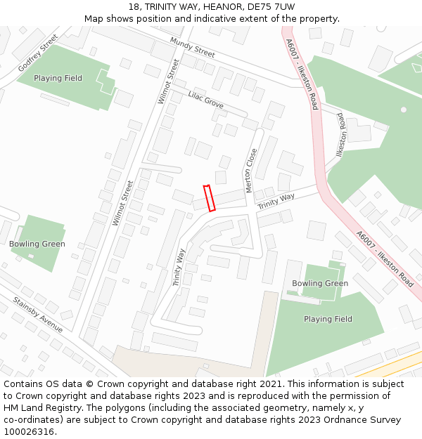 18, TRINITY WAY, HEANOR, DE75 7UW: Location map and indicative extent of plot