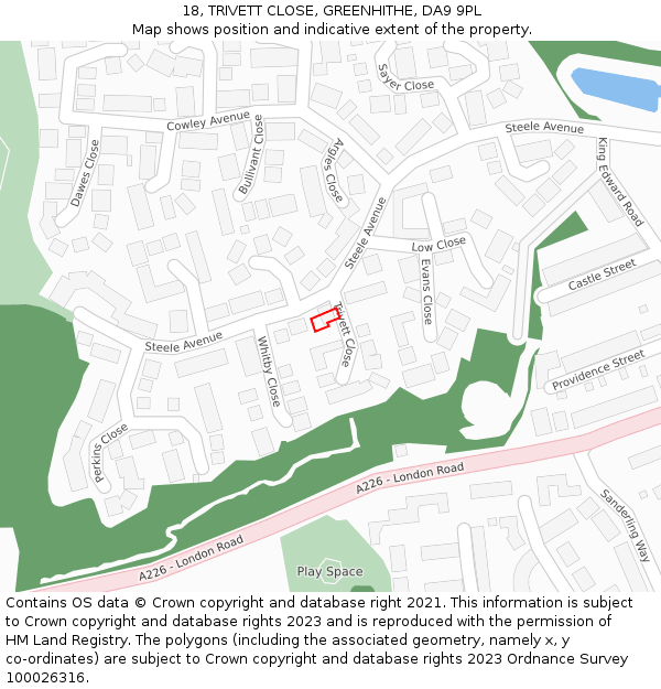 18, TRIVETT CLOSE, GREENHITHE, DA9 9PL: Location map and indicative extent of plot