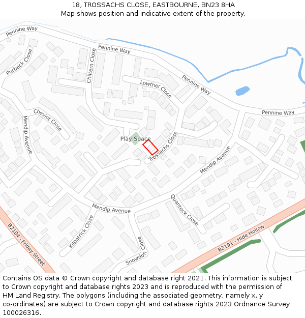 18, TROSSACHS CLOSE, EASTBOURNE, BN23 8HA: Location map and indicative extent of plot