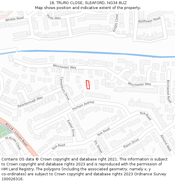 18, TRURO CLOSE, SLEAFORD, NG34 8UZ: Location map and indicative extent of plot