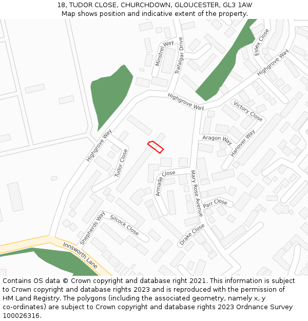 18, TUDOR CLOSE, CHURCHDOWN, GLOUCESTER, GL3 1AW: Location map and indicative extent of plot