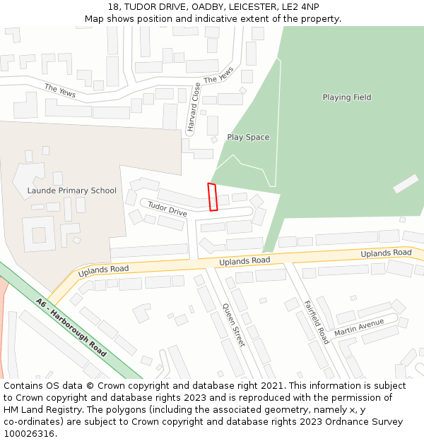 18, TUDOR DRIVE, OADBY, LEICESTER, LE2 4NP: Location map and indicative extent of plot