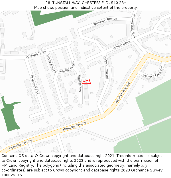 18, TUNSTALL WAY, CHESTERFIELD, S40 2RH: Location map and indicative extent of plot