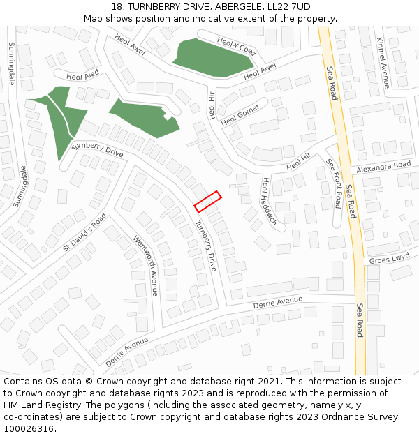 18, TURNBERRY DRIVE, ABERGELE, LL22 7UD: Location map and indicative extent of plot