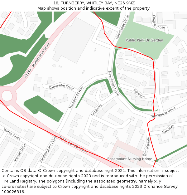 18, TURNBERRY, WHITLEY BAY, NE25 9NZ: Location map and indicative extent of plot