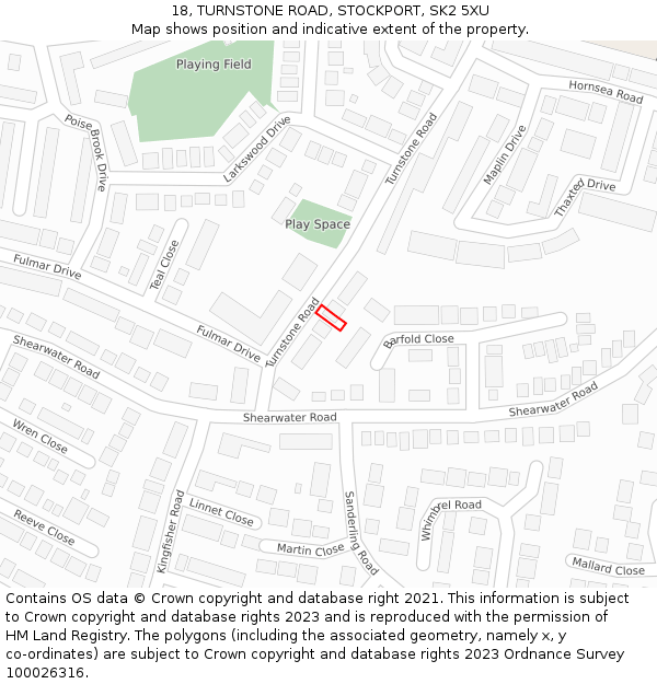 18, TURNSTONE ROAD, STOCKPORT, SK2 5XU: Location map and indicative extent of plot