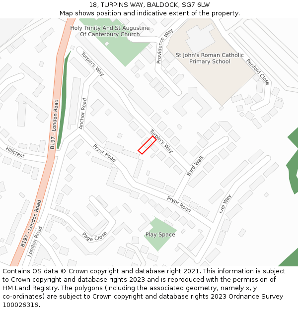 18, TURPINS WAY, BALDOCK, SG7 6LW: Location map and indicative extent of plot