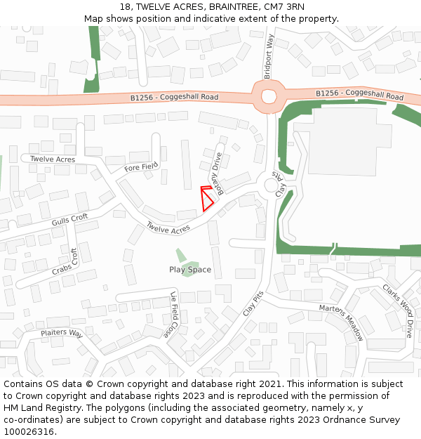 18, TWELVE ACRES, BRAINTREE, CM7 3RN: Location map and indicative extent of plot