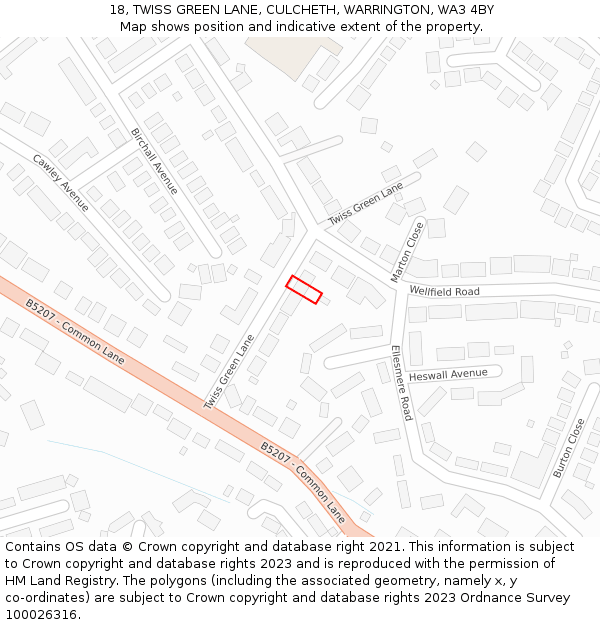 18, TWISS GREEN LANE, CULCHETH, WARRINGTON, WA3 4BY: Location map and indicative extent of plot