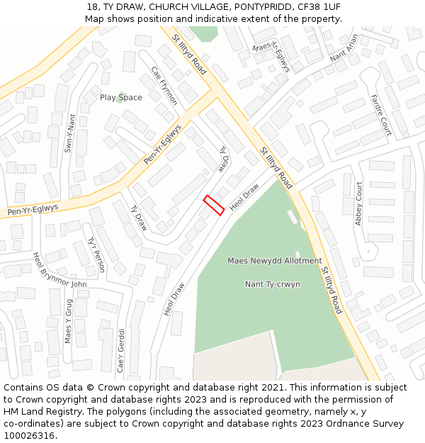 18, TY DRAW, CHURCH VILLAGE, PONTYPRIDD, CF38 1UF: Location map and indicative extent of plot