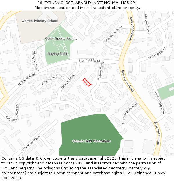 18, TYBURN CLOSE, ARNOLD, NOTTINGHAM, NG5 9PL: Location map and indicative extent of plot