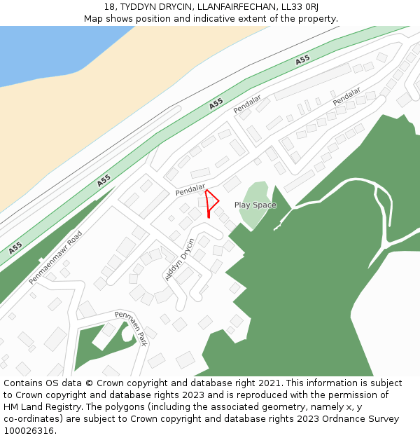 18, TYDDYN DRYCIN, LLANFAIRFECHAN, LL33 0RJ: Location map and indicative extent of plot