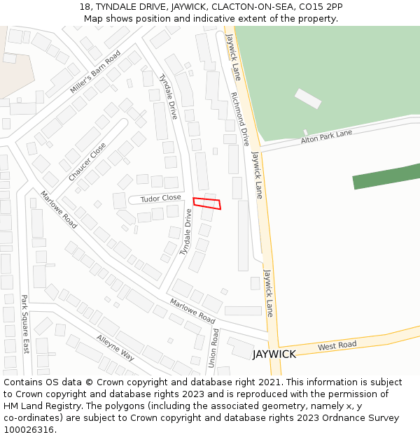 18, TYNDALE DRIVE, JAYWICK, CLACTON-ON-SEA, CO15 2PP: Location map and indicative extent of plot