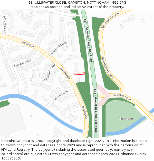 18, ULLSWATER CLOSE, GAMSTON, NOTTINGHAM, NG2 6PG: Location map and indicative extent of plot