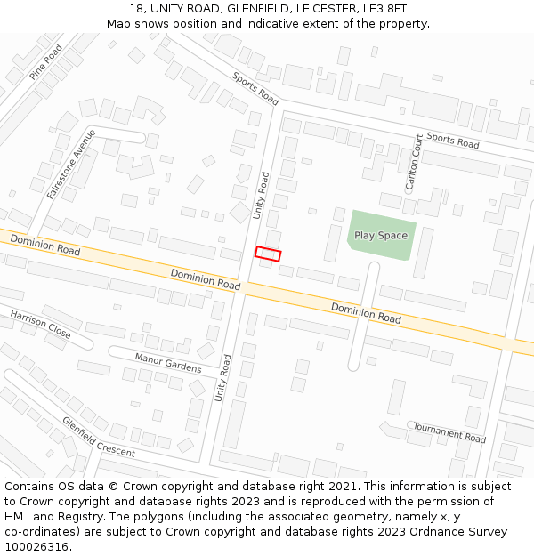 18, UNITY ROAD, GLENFIELD, LEICESTER, LE3 8FT: Location map and indicative extent of plot