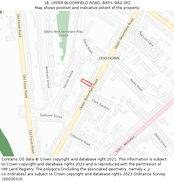 18, UPPER BLOOMFIELD ROAD, BATH, BA2 2RZ: Location map and indicative extent of plot