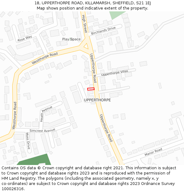 18, UPPERTHORPE ROAD, KILLAMARSH, SHEFFIELD, S21 1EJ: Location map and indicative extent of plot