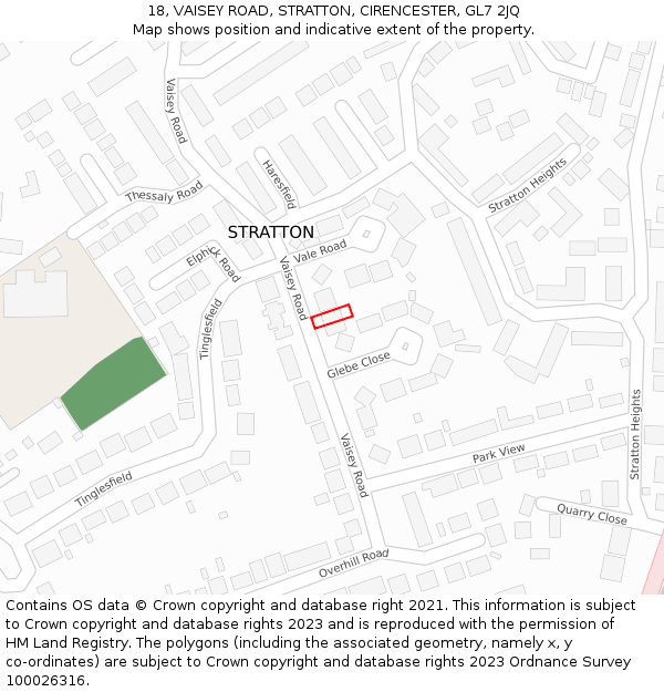 18, VAISEY ROAD, STRATTON, CIRENCESTER, GL7 2JQ: Location map and indicative extent of plot