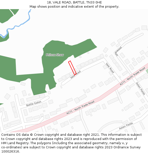 18, VALE ROAD, BATTLE, TN33 0HE: Location map and indicative extent of plot