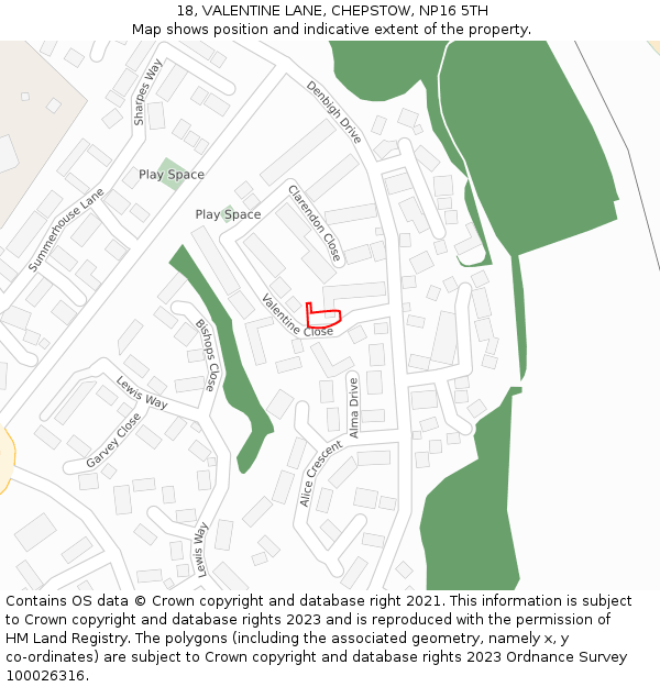 18, VALENTINE LANE, CHEPSTOW, NP16 5TH: Location map and indicative extent of plot