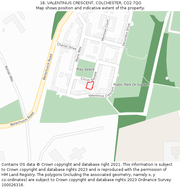 18, VALENTINUS CRESCENT, COLCHESTER, CO2 7QG: Location map and indicative extent of plot