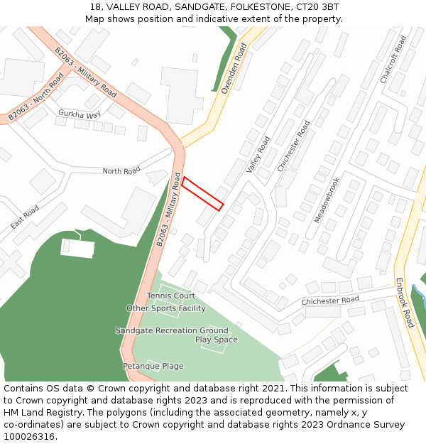 18, VALLEY ROAD, SANDGATE, FOLKESTONE, CT20 3BT: Location map and indicative extent of plot