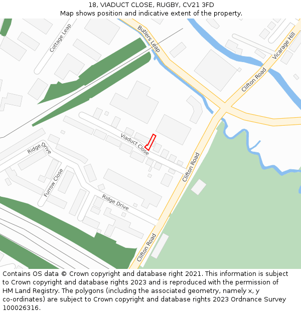 18, VIADUCT CLOSE, RUGBY, CV21 3FD: Location map and indicative extent of plot