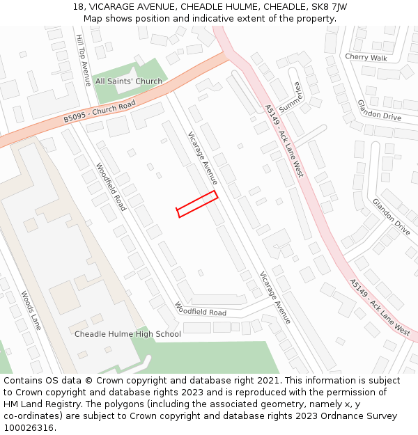 18, VICARAGE AVENUE, CHEADLE HULME, CHEADLE, SK8 7JW: Location map and indicative extent of plot
