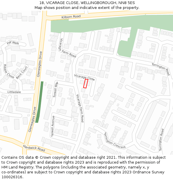 18, VICARAGE CLOSE, WELLINGBOROUGH, NN8 5ES: Location map and indicative extent of plot