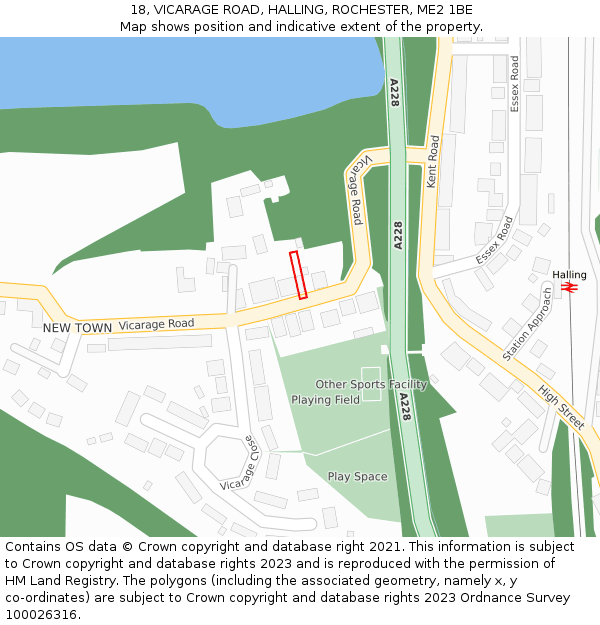 18, VICARAGE ROAD, HALLING, ROCHESTER, ME2 1BE: Location map and indicative extent of plot