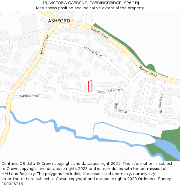 18, VICTORIA GARDENS, FORDINGBRIDGE, SP6 1DJ: Location map and indicative extent of plot