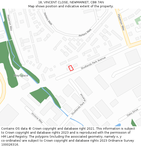 18, VINCENT CLOSE, NEWMARKET, CB8 7AN: Location map and indicative extent of plot