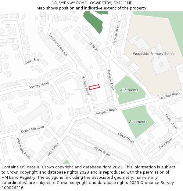 18, VYRNWY ROAD, OSWESTRY, SY11 1NP: Location map and indicative extent of plot