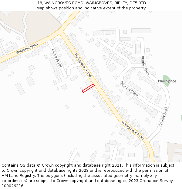 18, WAINGROVES ROAD, WAINGROVES, RIPLEY, DE5 9TB: Location map and indicative extent of plot